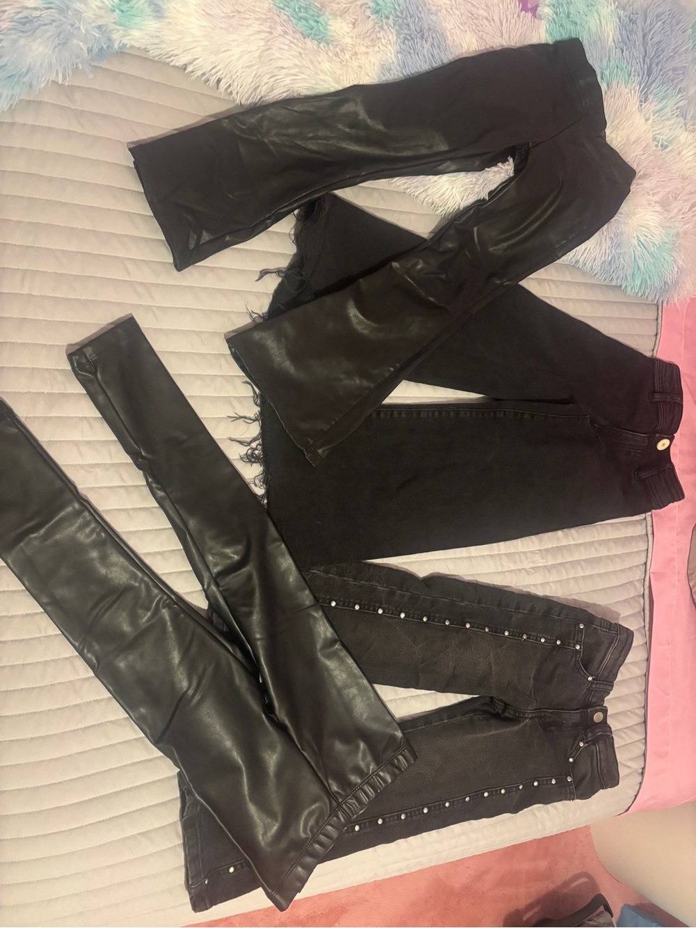 Black Faux Leather and Denim Pants Bundle - 4 Pairs